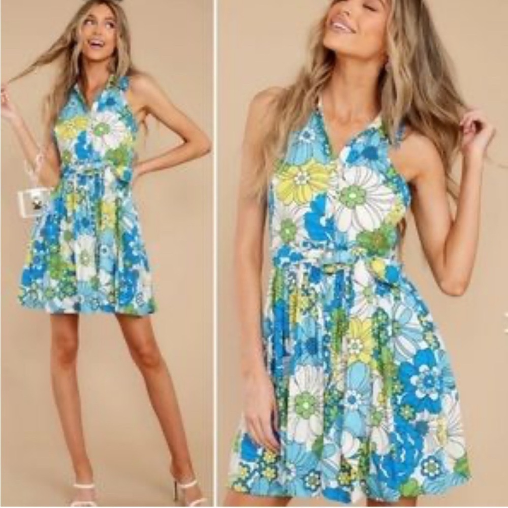 Aura Sleeveless Dress Belt floral with collar fully lined size small button down